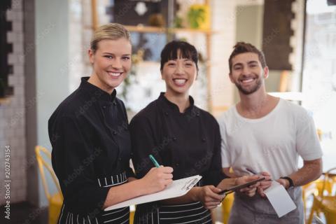 a group of people working